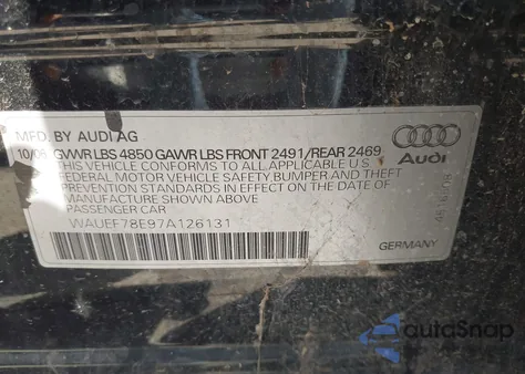 2007 Audi A4 2.0T z USA, uszkodzony, nr VIN WAUEF78E97A126131